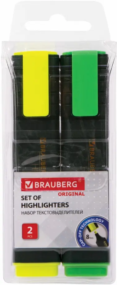 Набор текстовыделителей Brauberg "Original", 2 штуки, цвет желтый, зеленый, линия 1-5 мм
Набор текстовыделителей Brauberg "Original", 2 штуки, цвет желтый, зеленый, линия 1-5 мм