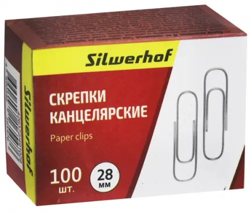 Скрепки канцелярские "Silwerhof", оцинкованные, 28 мм, 100 штук, арт. 491029, Красный
Скрепки канцелярские "Silwerhof", оцинкованные, 28 мм, 100 штук, арт. 491029, Красный
