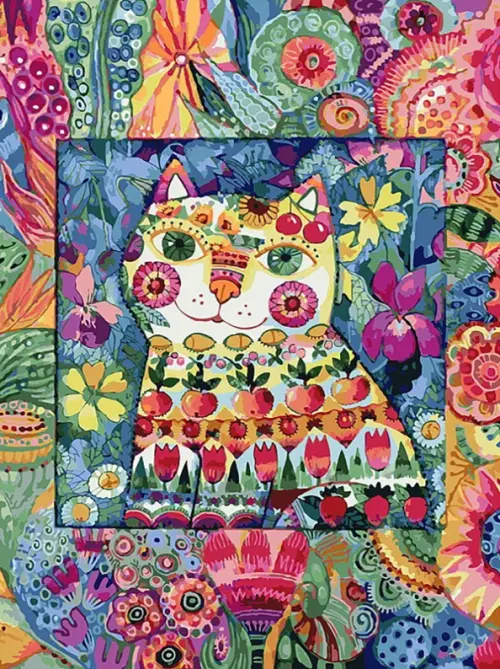 

Набор для рисования по номерам. Кот в окошке, 30x40 см, Синий;разноцветный