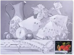 Холст грунтованный на картоне, с контуром "Brauberg. Натюрморт", 30х40 см, 100% хлопок, мелкое зерно