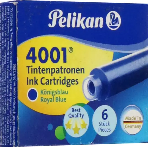 Картридж Pelikan INK 4001 TP/6 (301176) Royal Blue, чернила для ручек перьевых, 6 штук