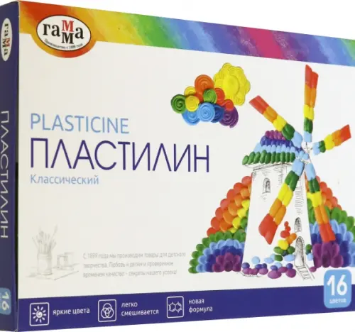

Пластилин "Классический", 16 цветов, со стеком, Белый