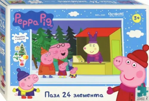 

Пазл. Peppa Pig. Зима. Отдыхаем всей семьёй, 24 элемента + наклейки, Голубой