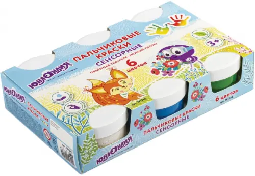 Краски пальчиковые сенсорные Юнландия 6 цветов по 60 мл в баночках 661₽