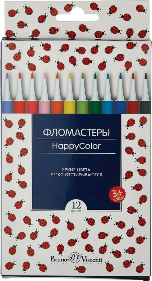 

Фломастеры "HappyColor", 12 цветов, Белый