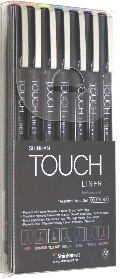 

Набор линеров Touch Liner, цвет: цветные, 0,1 мм, 7 штук, Чёрный