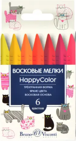 Мелки восковые "Happy color", 6 цветов