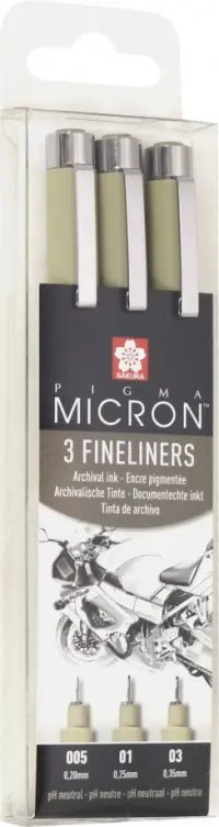 Набор капиллярных ручек "Pigma Micron", черный, 3 штуки (0,2 мм 0,25 мм 0,35 мм)