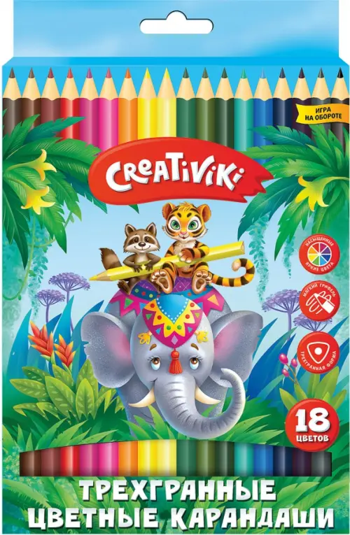 

Карандаши цветные "Creativiki", трехгранные, 18 цветов, Разноцветный