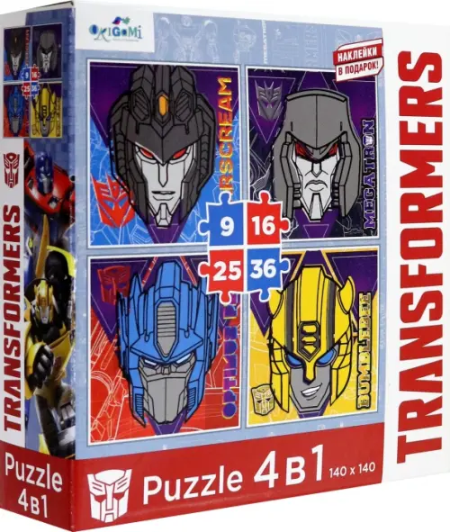 

Пазл 4 в 1 + наклейки. Transformers. Портреты главных героев, Мульти