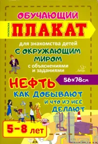 Нефть. Как добывают и что из нее делают. Обучающий плакат-раскраска для детей 5-8 лет