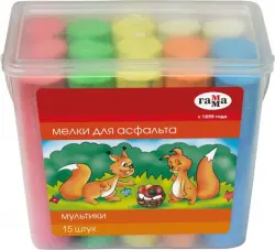 Мелки для асфальта "Мультики", 15 штук, 6 цветов