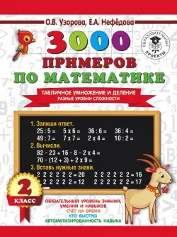 3000 примеров по математике. Табличное умножение и деление. Разные уровни сложности. 2 класс