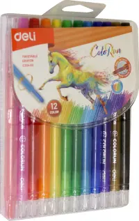 Восковые мелки Deli "Colorun", с поворотным механизмом, 12 цветов