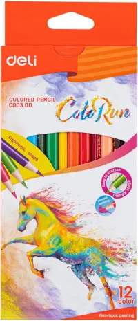 Карандаши цветные Deli "ColoRun", тополь, трехгранные, 12 цветов