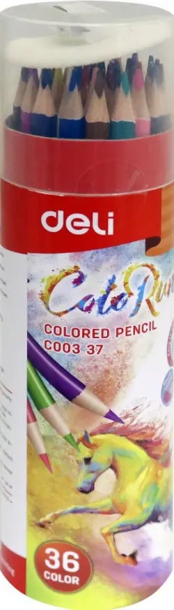 Карандаши цветные Deli "ColoRun", трехгранные, с точилкой, 36 цветов