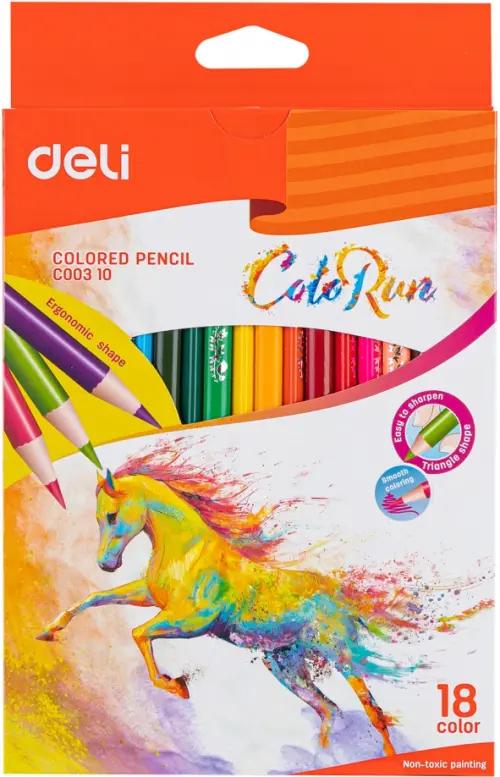 Карандаши цветные Deli "ColoRun", тополь, трехгранные, 18 цветов