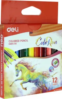 Карандаши цветные "ColoRun", короткие, трехгранные, 12 цветов