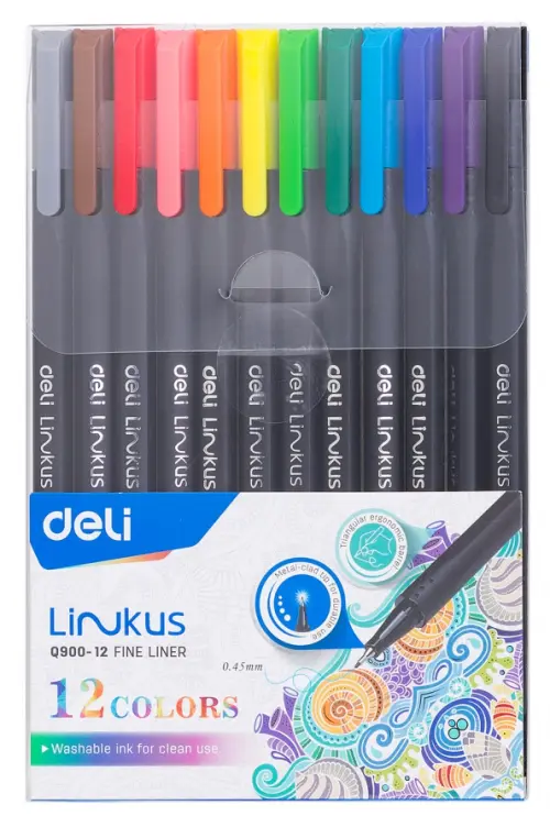 

Набор капиллярных ручек Deli "LINKUS", 0,45 мм, 12 штук, цвет чернил: ассорти, Чёрный