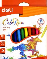 Фломастеры Deli "ColoRun", круглый пишущий наконечник, смываемые, 12 цветов