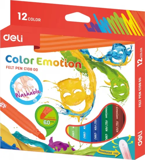 Фломастеры Deli Color Emotion вентилируемые смываемые 12 цветов 273₽