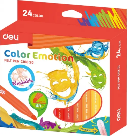 Фломастеры Deli Color Emotion вентилируемые смываемые 24 цвета 538₽