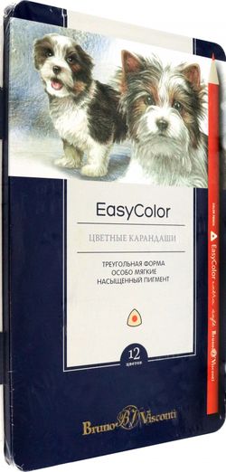 Карандаши цветные "Bruno Visconti. Easycolor", 12 цветов, в металлической коробке c ложементом