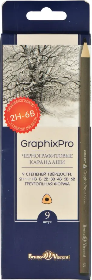 Набор карандашей чернографитовых "Graphixpro", 9 штук, 2h-6b