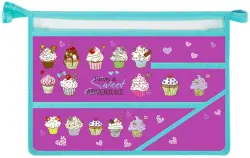 Папка для труда "Cup Cakes", А4, 2 отделения, пластик, молния сверху