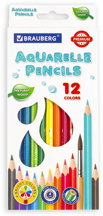 

Карандаши цветные акварельные "Premium Aquarelle", 12 цветов, грифель мягкий 4 мм, Мультиколор