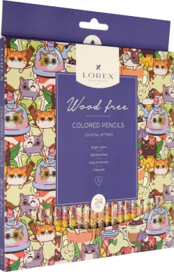 Карандаши цветные "Wood Free Cocktail kittens", 24 цвета