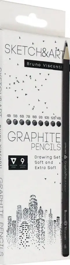 

Скетч карандаши чернографитовые "Sketch & Art", 9 штук, 4b-14b, Белый