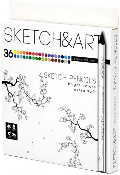 

Карандаши цветные "Sketch & art", утолщенные, грифель 4 мм, 36 цветов, Белый