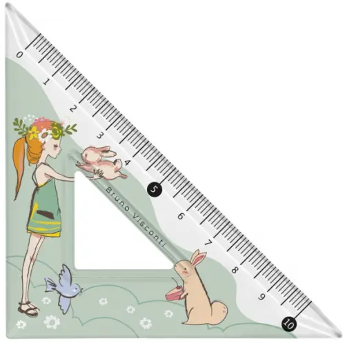 Треугольник пластиковый HappyGraphix Девочка и кролик 45 градусов шкала по двум катетам 51₽