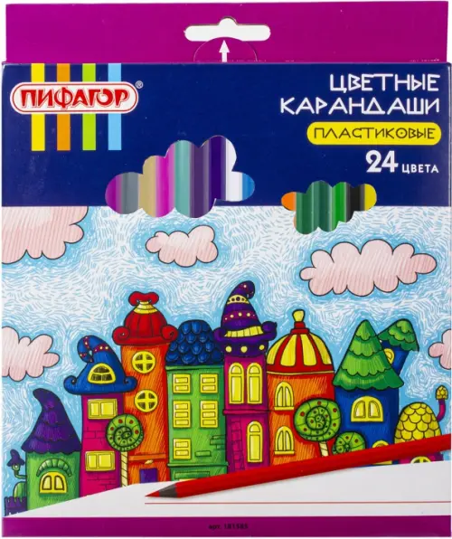 Карандаши цветные "Сказочный город", 24 цвета, черный пластик, заточенные