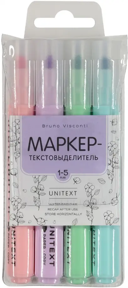 

Набор из 4-х текстовыделителей "Unitext", розовый, сиреневый, мятный, бирюзовый, Мультиколор