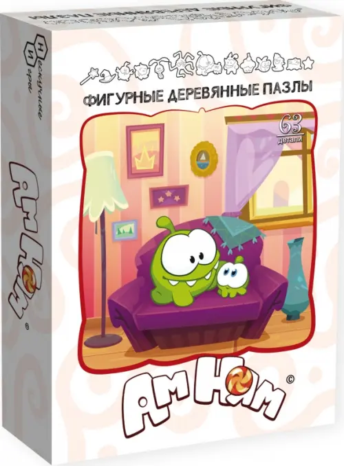 

Фигурный деревянный пазл. Ам Ням, 63 детали, Белый