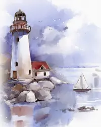 Алмазная мозаика. Утренний маяк, 20x25 см