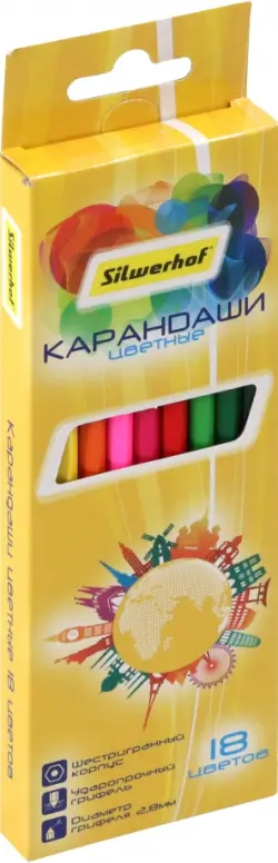 Карандаши цветные "Солнечная коллекция", шестигранные, 18 цветов