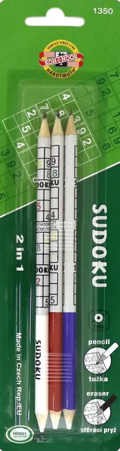 Набор чернографитных карандашей Sudoku с затачиваемым ластиком 3 штуки 2B 1350 220₽