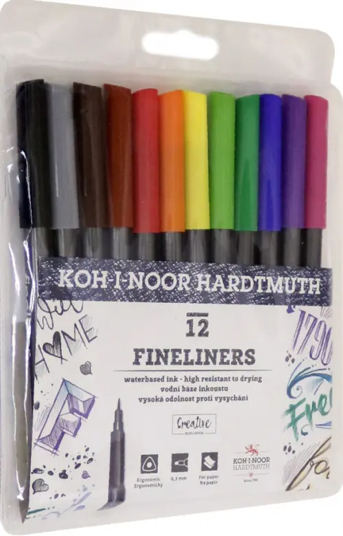 

Набор линеров "Fineliners", 0,3 мм, 12 цветов, Разноцветный