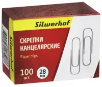 Скрепки канцелярские "Silwerhof", оцинкованные, 28 мм, 100 штук, арт. 491029