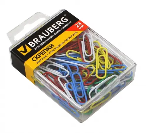 

Скрепки "Brauberg", с пластиковым покрытием, 28 мм, цветные, 100 штук, Мульти
