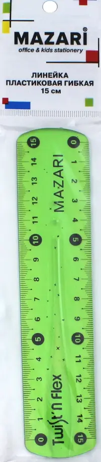 Линейка пластиковая (15 см, гибкая, в ассортименте) (М-5570)