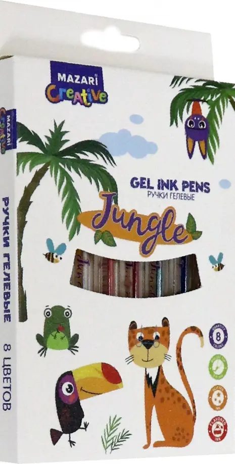 

Набор ручек гелевых с блестками ароматизированными чернилами JUNGLE, Белый