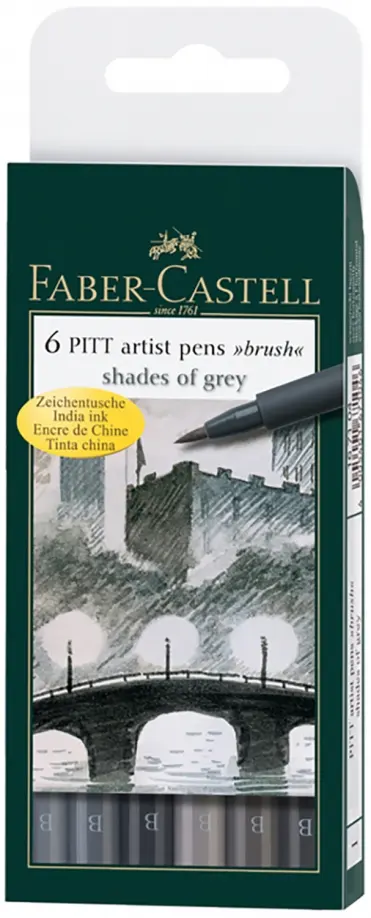 Набор капиллярных ручек Pitt Artist Pen Brush, 6 штук, оттенки серого