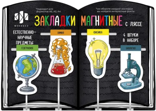 Набор магнитных закладок. с ляссе. Естественно-научные предметы, 4 штуки