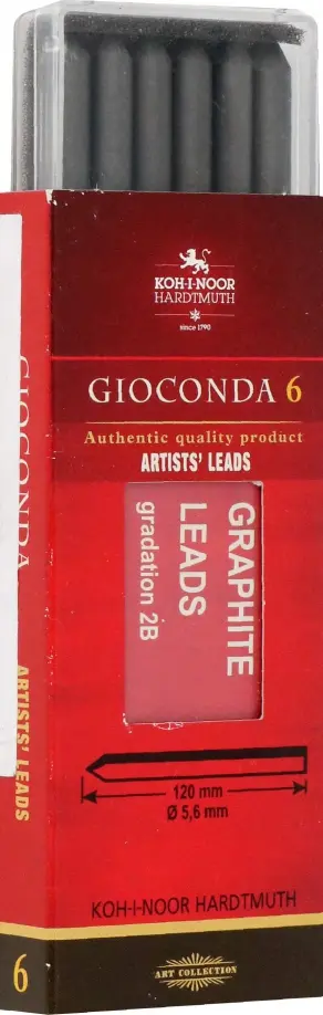 Стержни чернографитные для цанговых карандашей Gioconda 4865, 2В, 6 штук