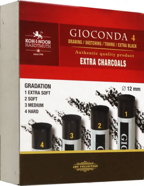 

Уголь художественный черный мягкий Gioconda 8694, 2B-H, 4 штуки