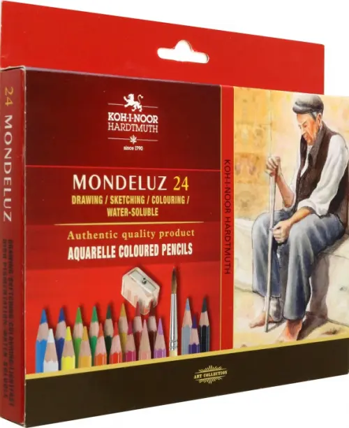 

Карандаши акварельные Mondeluz Old Man 3711, 24 цвета, с кисточками и точилкой, Красный